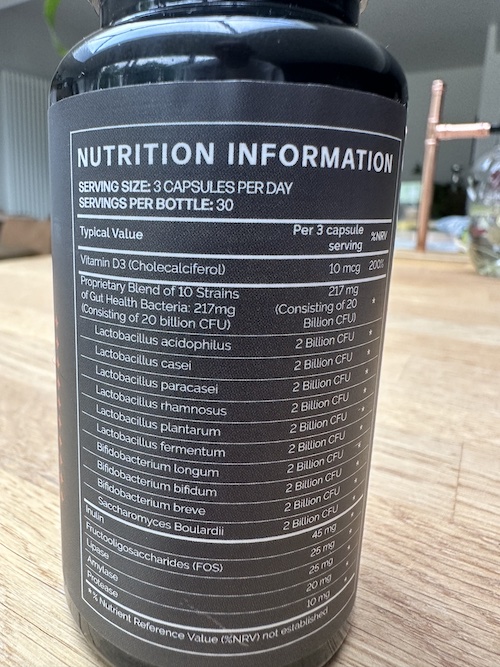 Ingredient label for Biotics 8